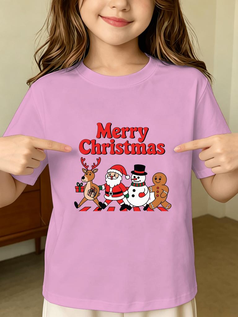 Kids Boys Girls T Shirt Merry Christmas Santa Reindeer Snowman Print Short Sleeve Tee Family Matching Holiday Parent Child Tops