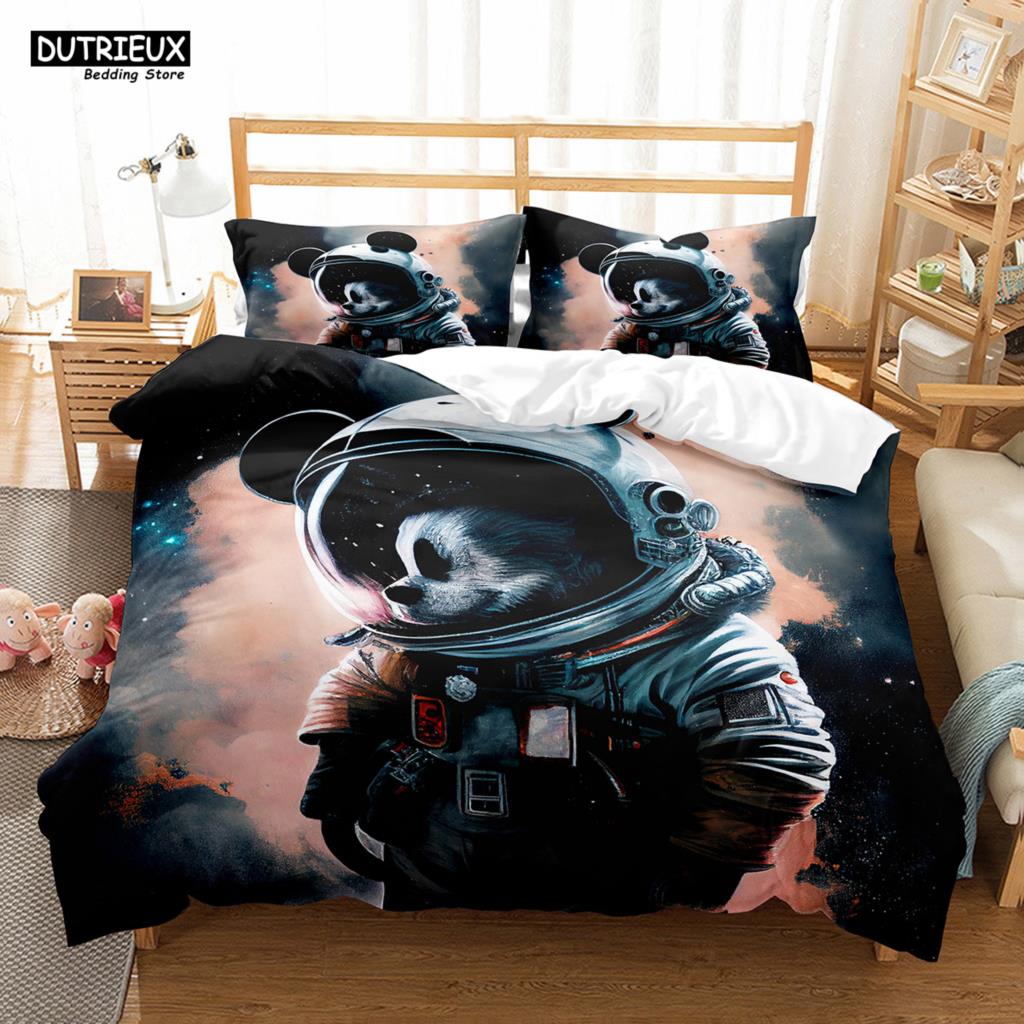 

Space Cat King Queen Duvet Cover Cute Astronaut Kitty Bedding Set Universe Pet Animal Dog Quilt Cover Polyester Comforter Cover (135x200cm)