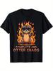 Gray Cat Aesthetic Mushroom Hat T-Shirt Made of 100%, Featuring a Casual Crew Neck. This Otter T-Shi