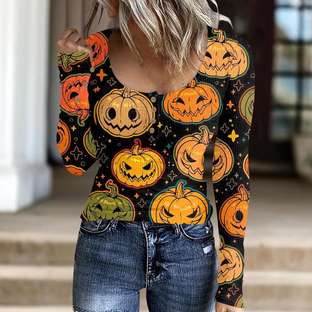 Women's Fashion Button Casual Halloween Knit Pullover Sweater