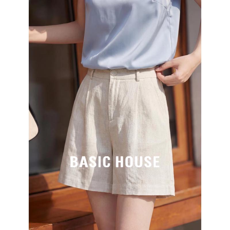 Basic House Women s 100% Linen Cool Wide-Leg Shorts L белый