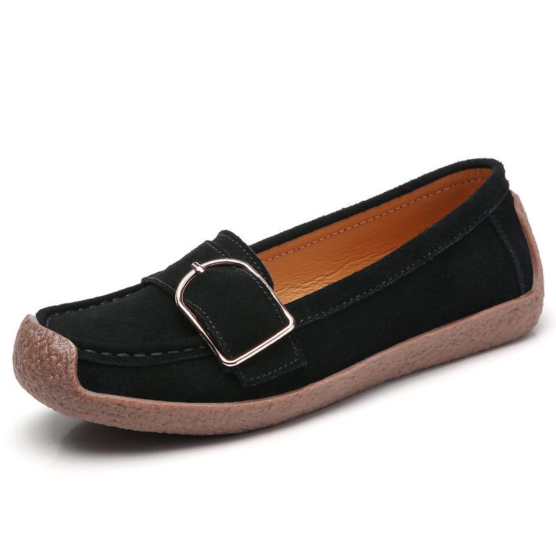 Cow Suede Flat Shoes Women Slip-on Casual Shoes Soft Soled Flats Comfortable Walking Driving Shoes Elegant Ladies Shoes