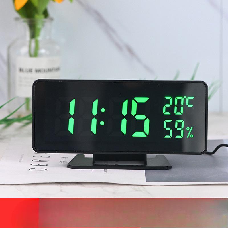 Plug-in LED Mirror Calendar Temperature and Humidity Meter Table Clock Desktop Electronic Digital Clock Voice Controlled Three Sets of Alarm Clock