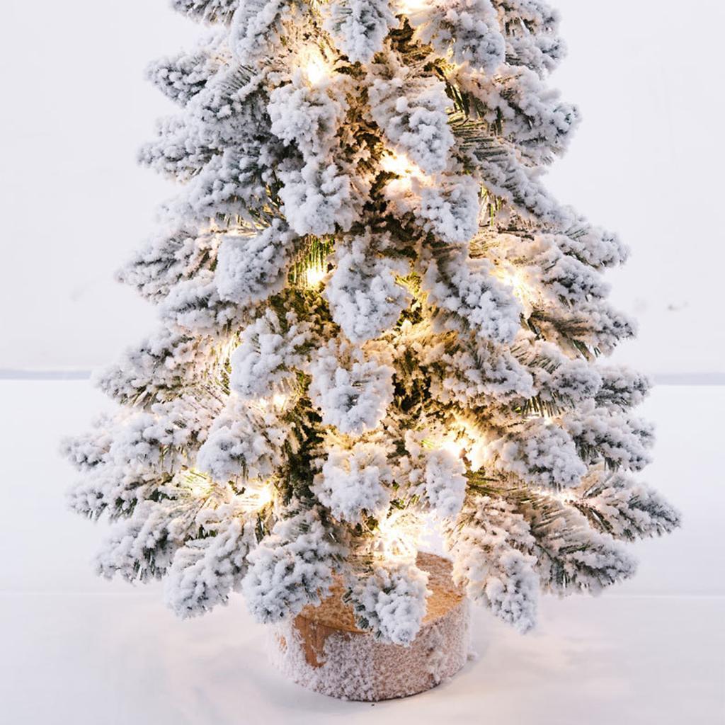 Tabletop Xmas Tree with Light PVC Snow Flocked Mini Artificial Xmas Tree for Home Holiday Decoration