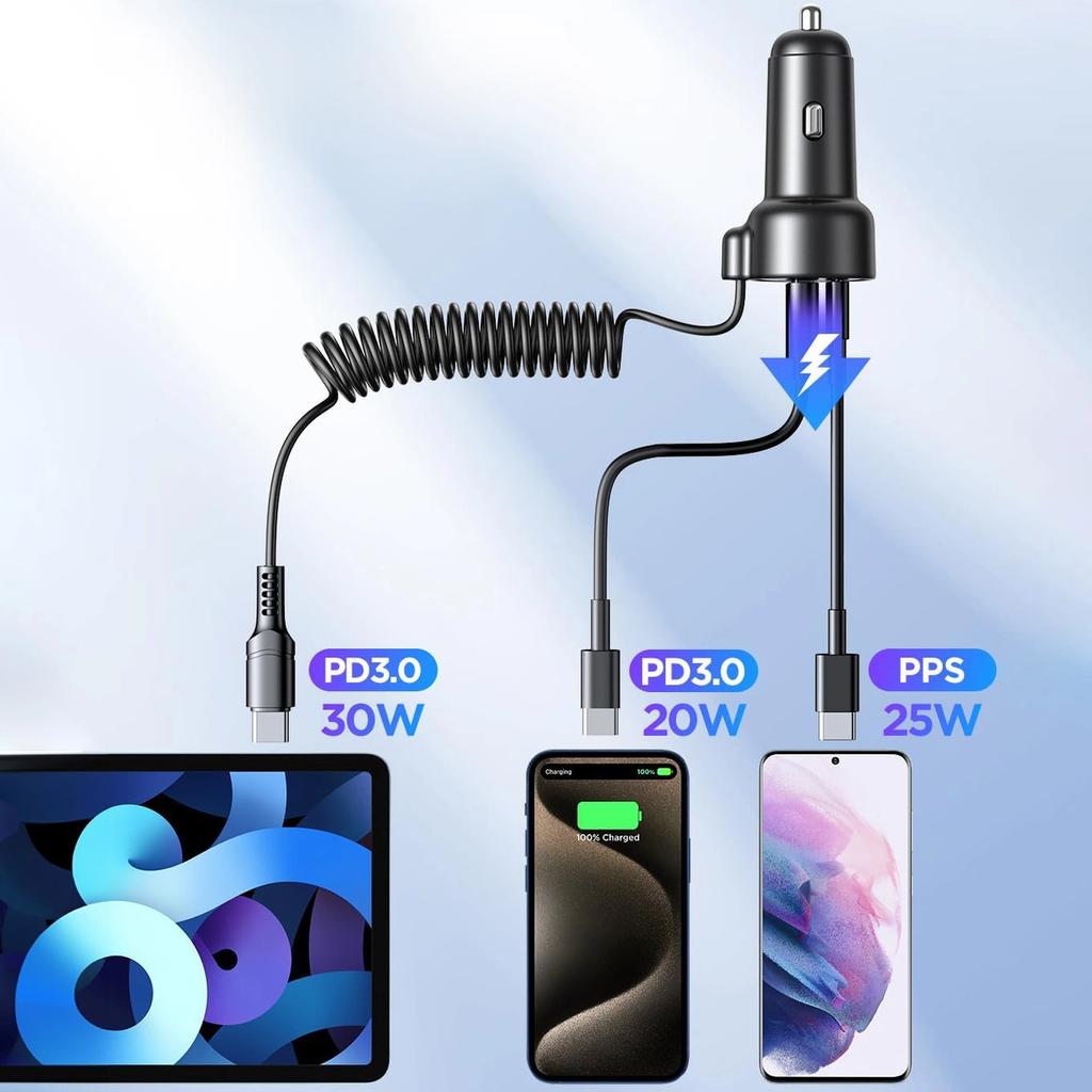 JOYROOM Caricabatterie rapido per auto 3 in 1 con cavo USB tipo C 1,5 m 55 W nero (Jr-Cl07)