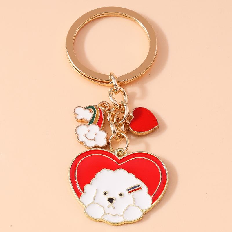 Cute Enamel Puppy Dog Keychain Cartoon Animal Key Ring Pendant for Women Girl Handbag Decor DIY Handmade Jewelry Gift
