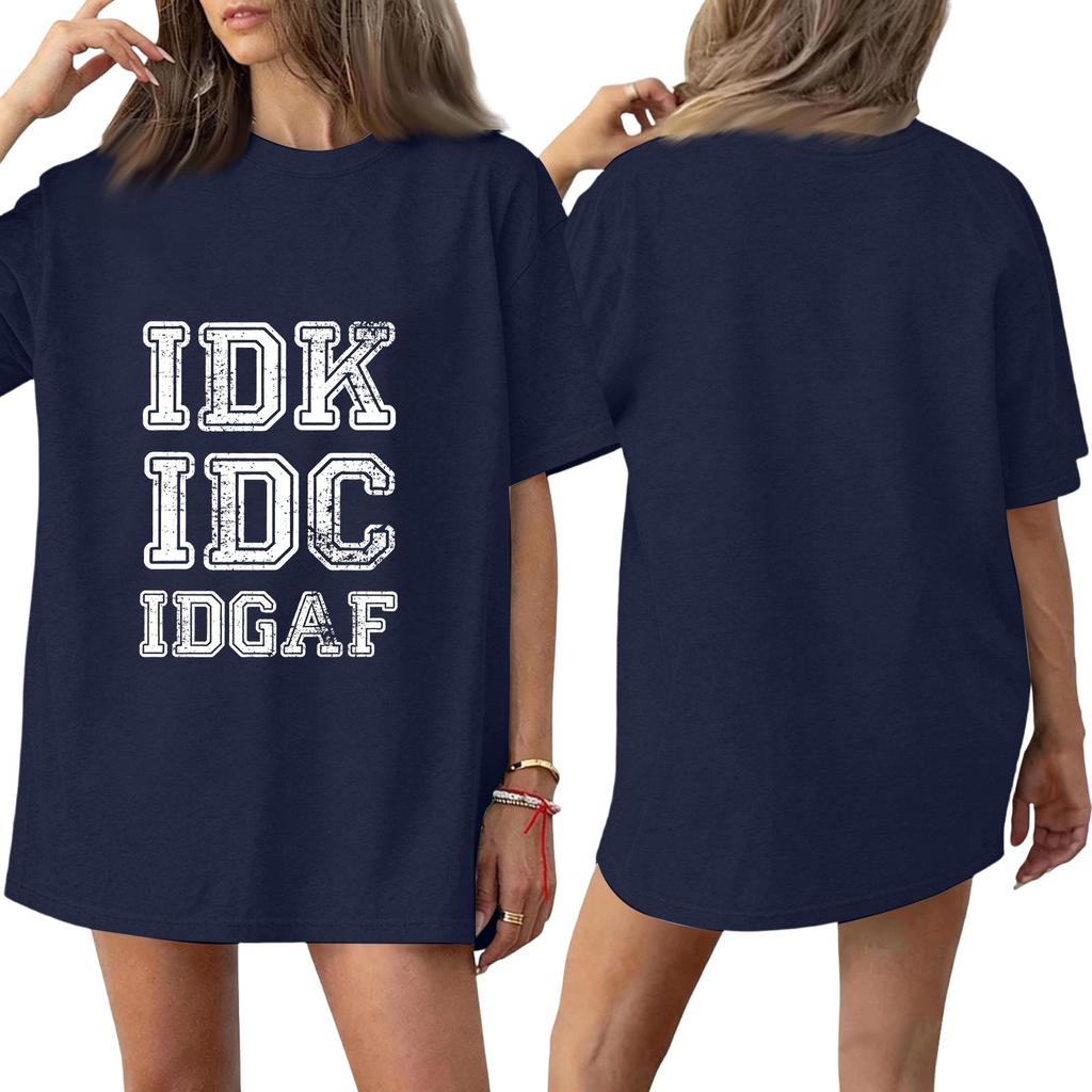 Women's Neck Short Sleeve Tee with Fun Letter Print Color Top