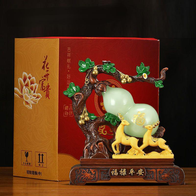 Fengshui Chinese Style Glaze Lucky and Safe Gourd Ornaments Sika Deer Living Room Wine Cabinet Foyer Decoration