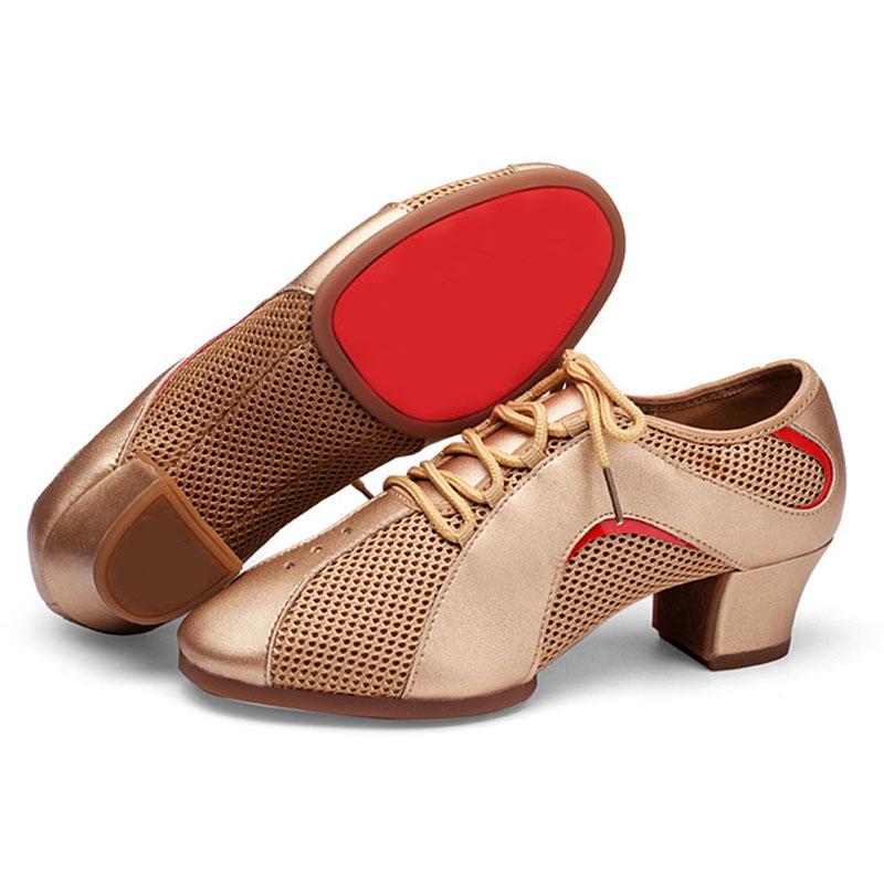 Mid Heel Modern Dance Shoes Leather Mesh Jazz Dance Shoes for Boys and Women Adult Latin Modern Dance Salsa Dance Party Dance Heeled 3.5CM