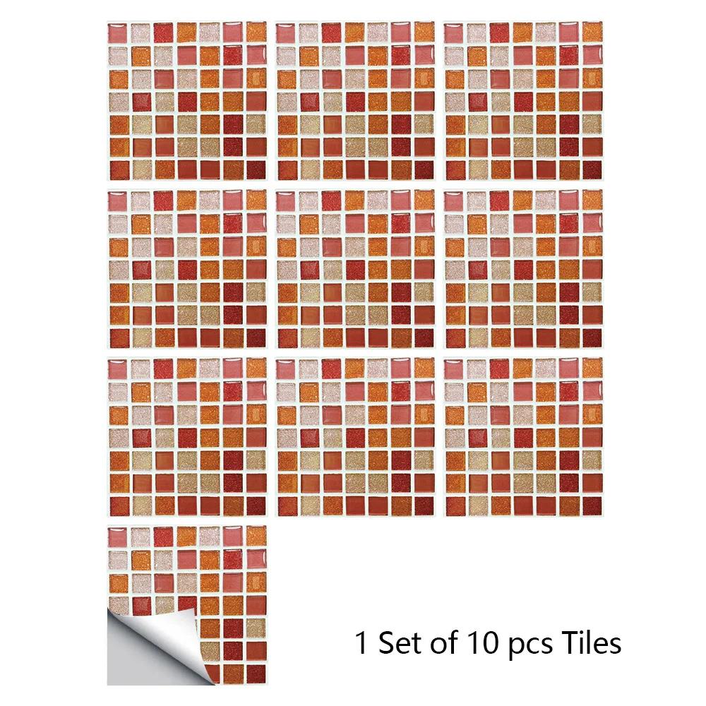 10pcs/set 10/15/20/30cm Flat Marble Mosaic Hard Tiles Wall Sticker Kitchen Bathroom Floor Diagonal Decor Wallpaper PVC Art Mural
