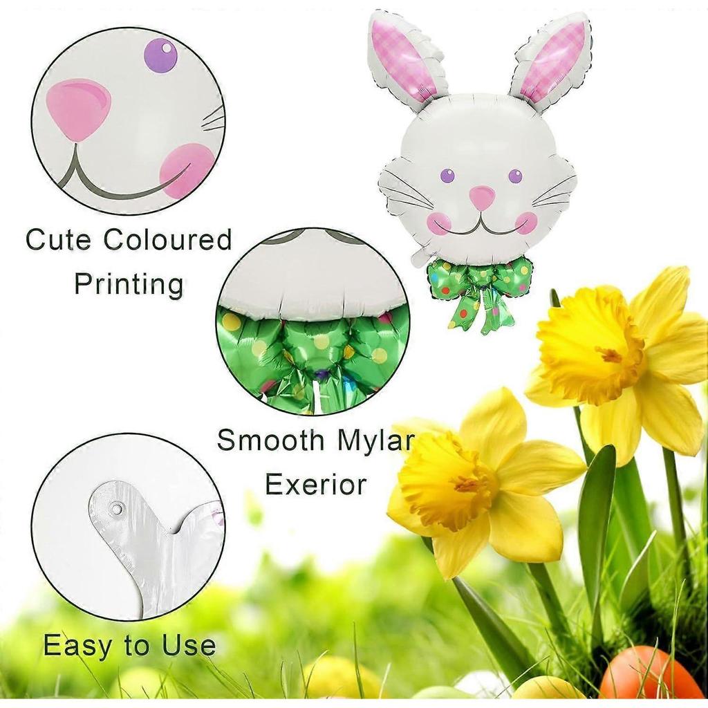 Set of 6 White Easter Bunny Head Balloons with Bow and Ribbon Kit, Bunny-themed Balloons for School, Parades, Spring Party Decorations