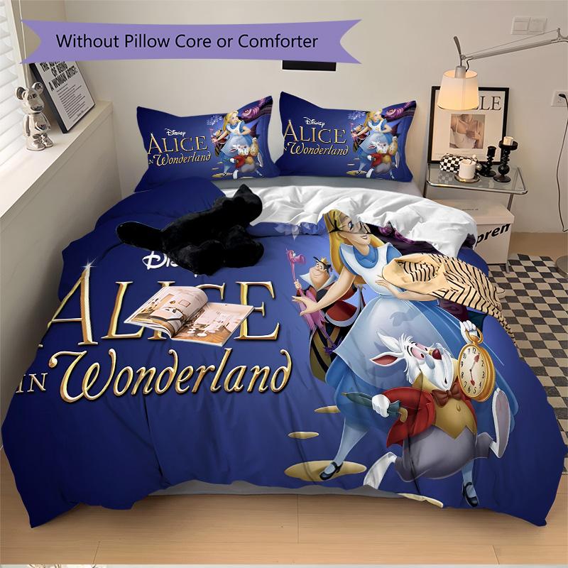 Alice im Wunderland Druck 3-teiliges Bettwäsche-Set Bettbezug mit 2 Kissenbezügen Zuhause Geburtstagsgeschenk