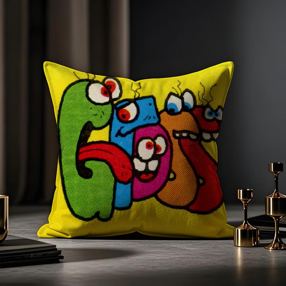 Cute StampIllustration Cushion Cover Anti-dustmite Pillowcase Invisible Zipper Silky Short Plush Sofa Cushion Cover