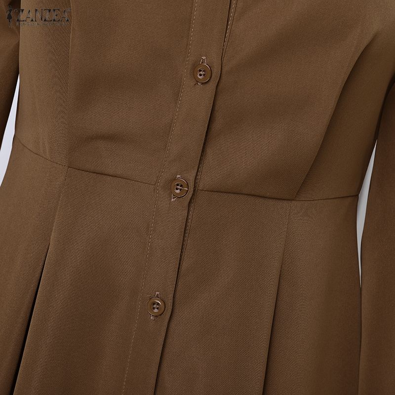 ZANZEA Dámské ležérní šaty s límečkem s volným dlouhým rukávem