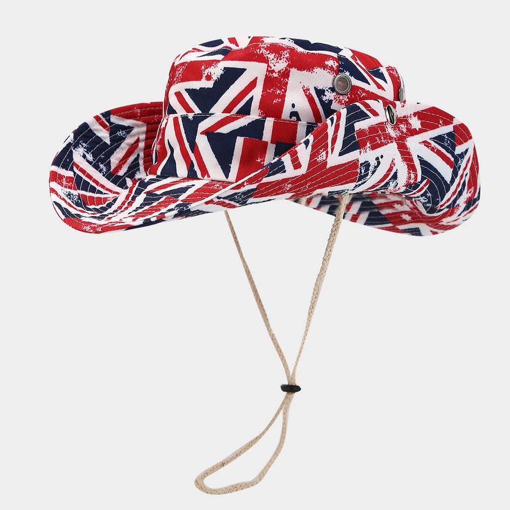 American New Big Eaves Western Denim Style Full Print Bucket Hat Men and Women Outdoor Sunscreen Sunshade Sun Hat Tide Basin Hat