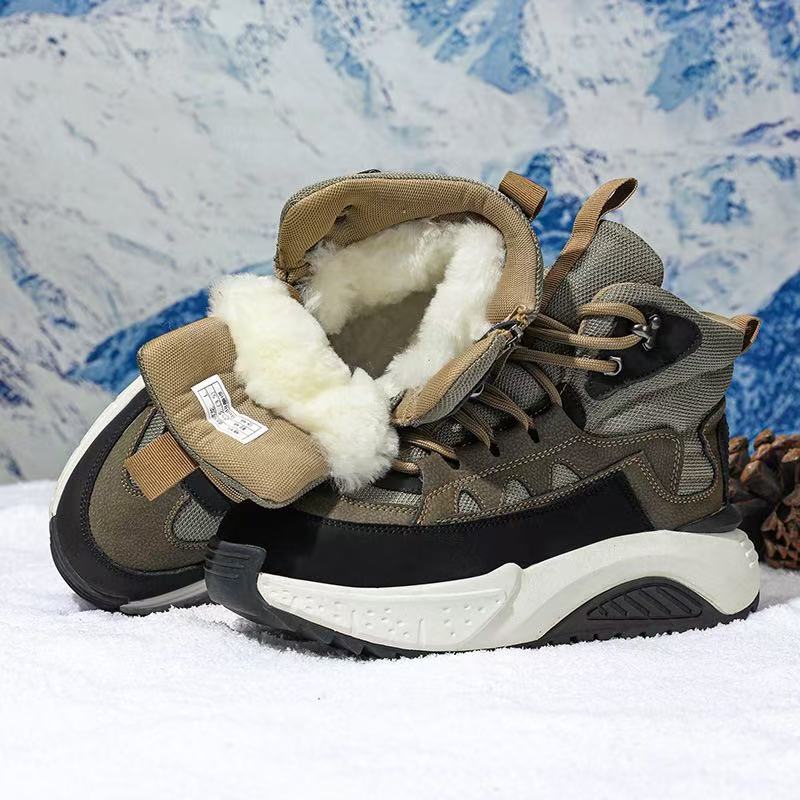 Men's Winter Snow Boots Thickened Fleece Lining for Warmth Short Fleece Lining Men's Outdoor Casual Thick-Sole Cotton Boots