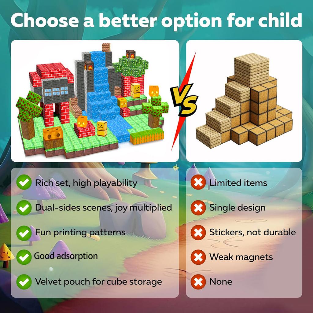 Magnetic Building Blocks Mine World Magnet Cube Set for Boy Girl Kid Age 3+ DIY Model Children Stem Montessori Sensory Toys Gift