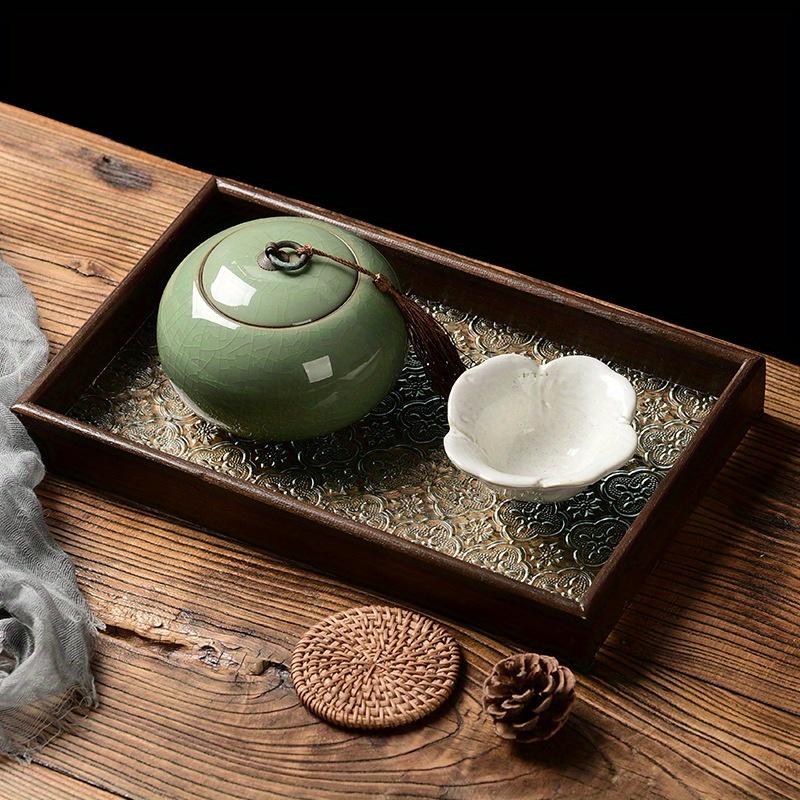 Black/White Square or Octagon 1pc Vintage Wood Crabapple Embossed Glass Desktop Tea tray,Walnut Snack Fruit Household Storage Tray.