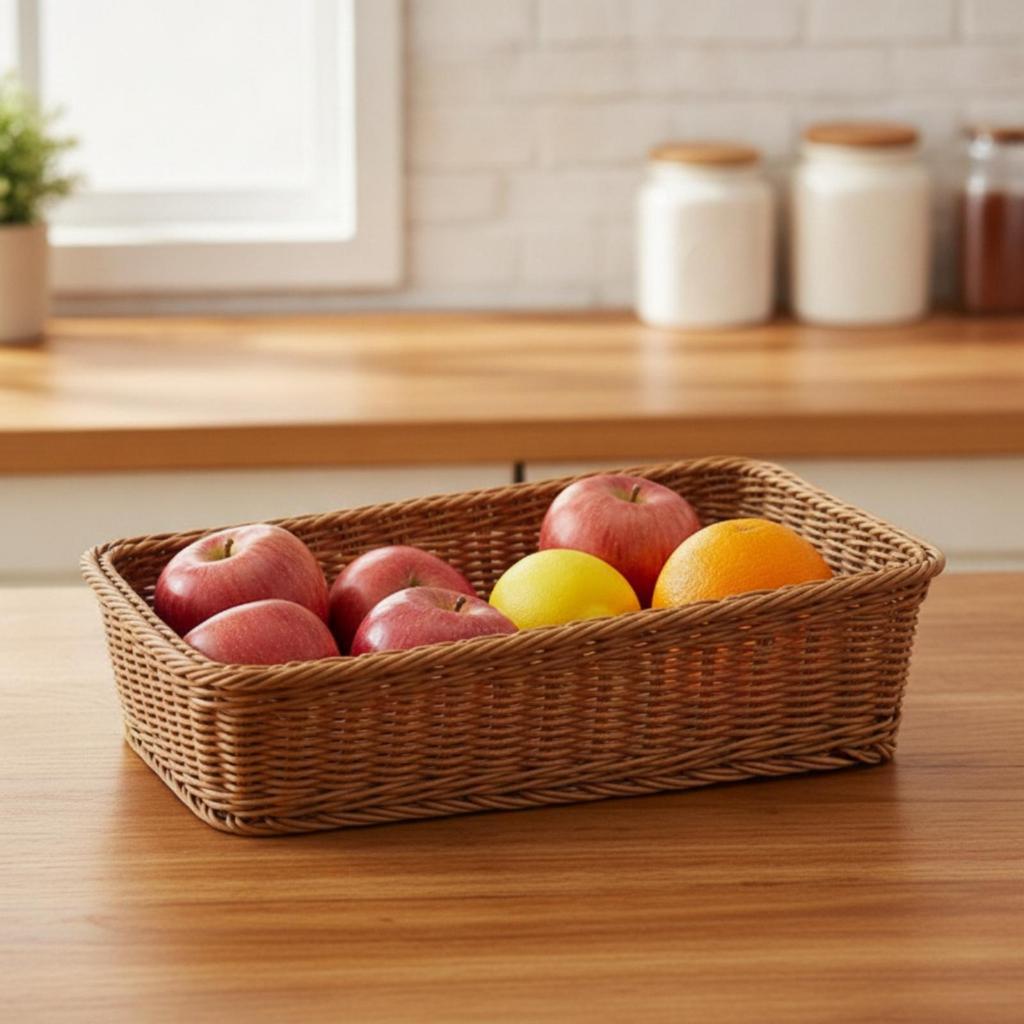 Rattan Basket Open-Top Weave Storage Shallow Organizer Tray for