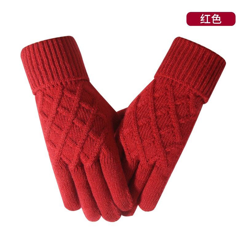 Knitted Gloves Winter Outdoor Cycling Gloves Cold-proof Women's Office Gloves Thickened Extended Warm Gloves