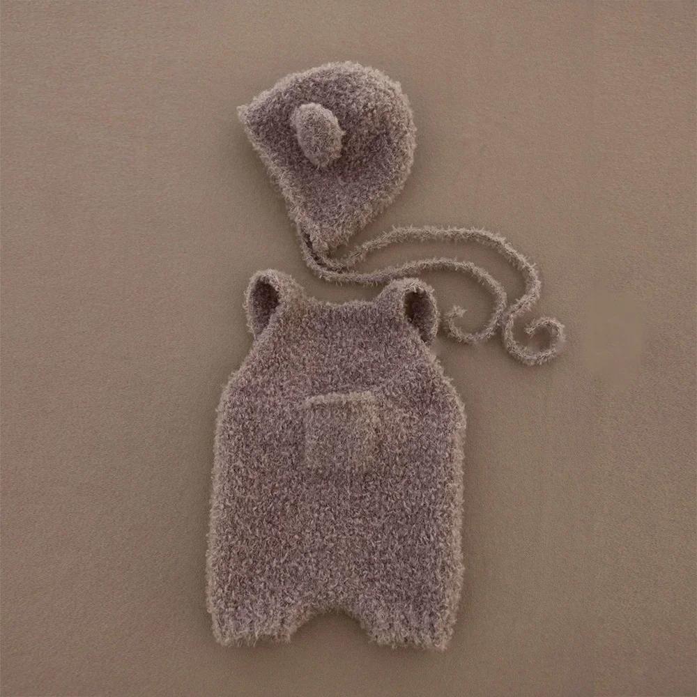 Handmade Knitted Brown Bear Doll Lovely Baby Photography Prop with Balloon Dual-Use as Infant Toy Photo Decoration Accessories