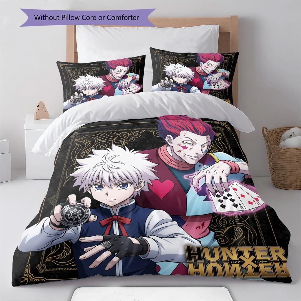 Hunter X Hunter Pattern Bedding Quilt Set Quilt Cover Pillowcase Home Birthday Gift(1 * Duvet Cover + 2 * Pillowcase, Without Core)