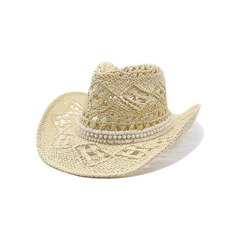 Western Cowboy Straw Hat With Wide Brim For Summer Sun Protection And Outdoor Activities