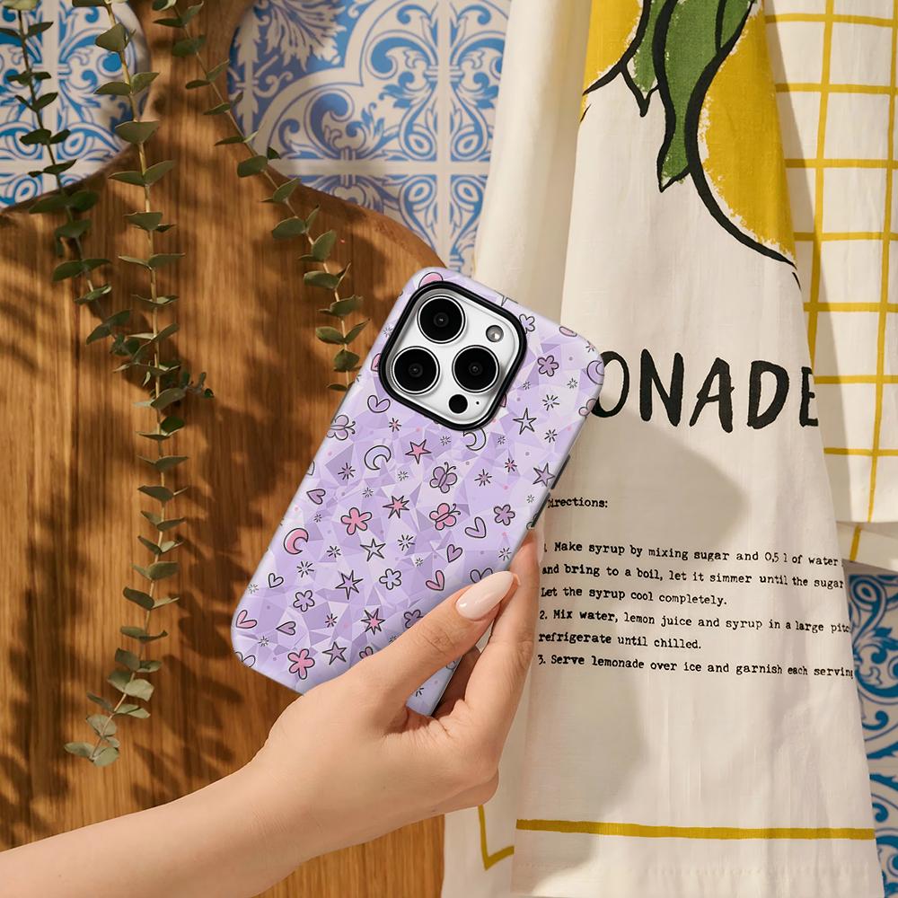 Cute Pastel Hearts Stars Phone Case for IPhone 17AIR 16E 16 15 14 13 12 11 17 Pro Max Plus Double-layer Back Cover