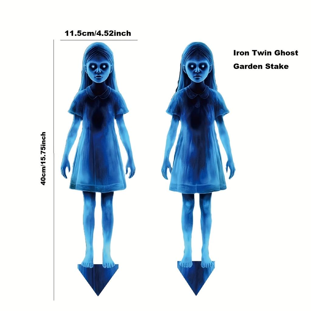 2pcs Halloween Metal Yard Signs: Twin Ghosts Garden Stake Outdoor for Yard, Patio, Garden and Party, Spooky Carnival Theme