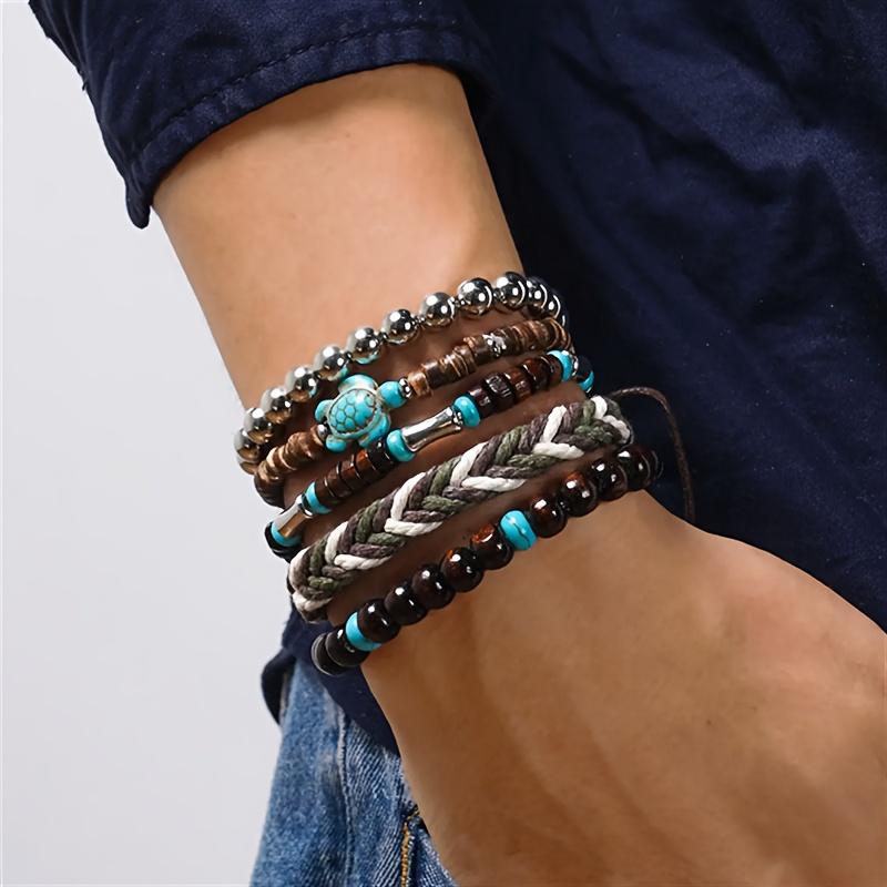 1 exquisite Bohemian style bracelet set woven with turtle wood beads - handmade, adjustable, fashionable accessory