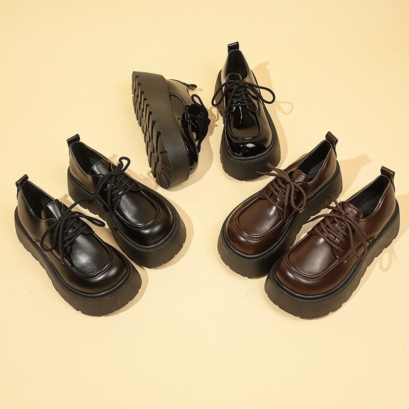 Autumn Solid Faux Leather Women Shoes Japanese Lace Up Mary Jane Shoes Simple Round Toe Students Thick Platform Pumps Leisure