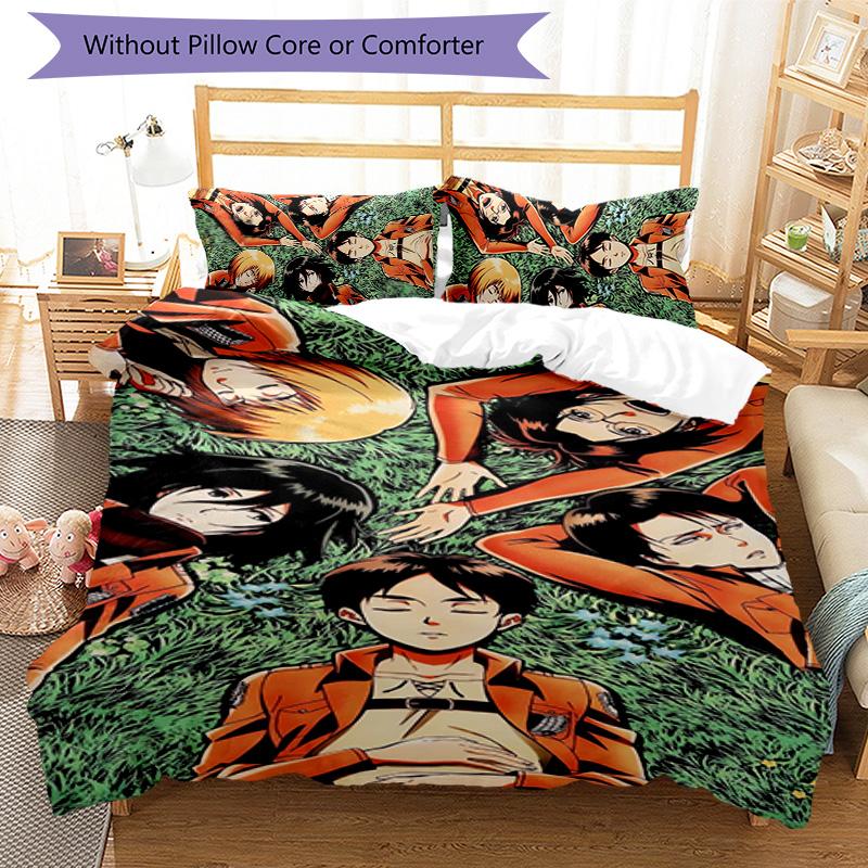 Attack on Titan 3pcs Bedding Set Duvet Cover Closure Includes 1 Duvet Cover & 2 Pillowcases for All Seasons Bedroom Home Dorm Decor
