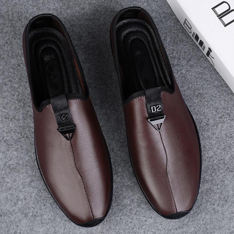 Fashion Luxury Brand Spring Loafers Adult Men Genuine Leather Business Dress Leather Shoes Pointed Soft Soled Comfortable Wedding Shoes