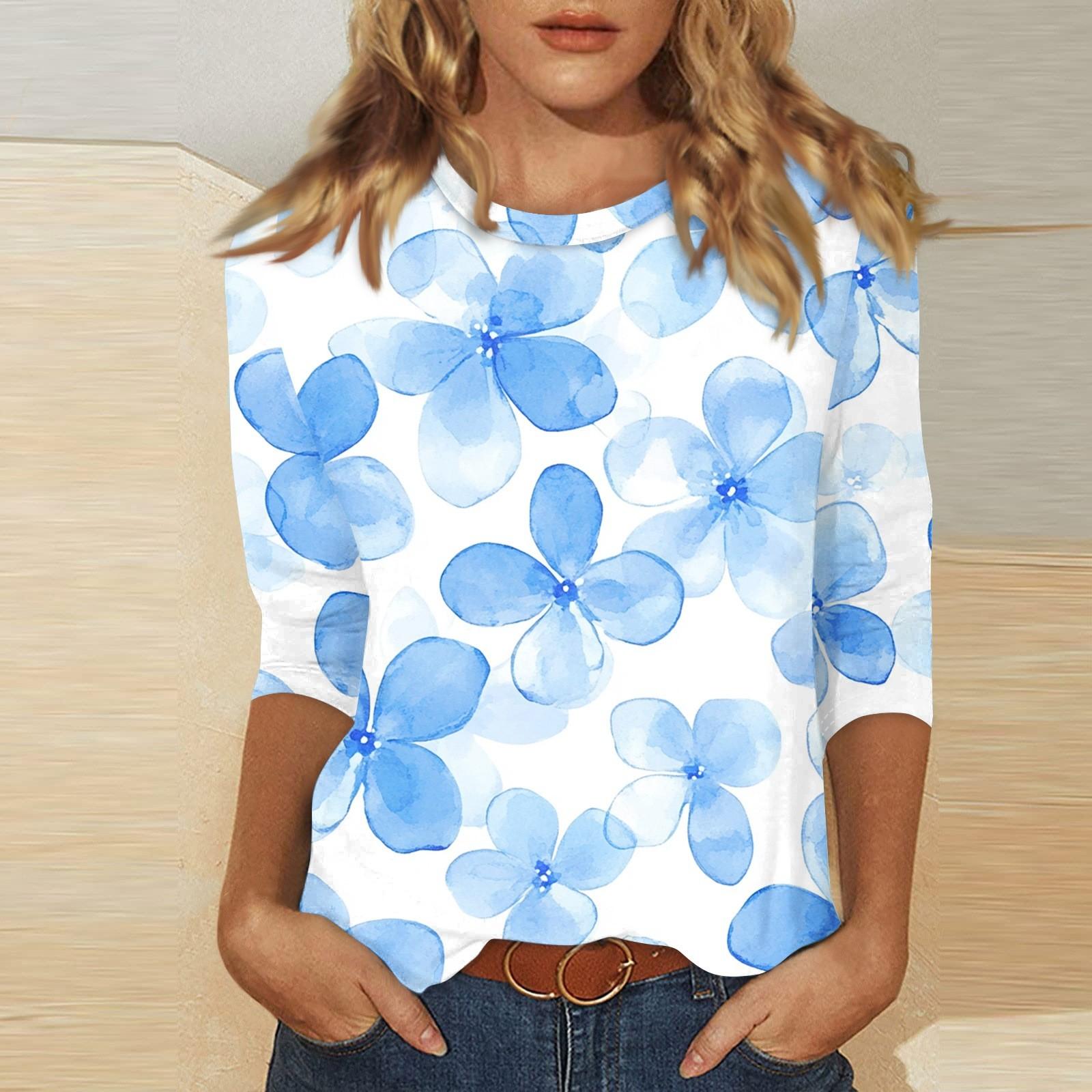 

Women s O-neck 3/4 Sleeve Print Top XXL