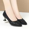 Women Cute Square Heel Golden High Quality Mesh Breathable Slip On High Heel Shoes Lady Casual Black Pump Ga102