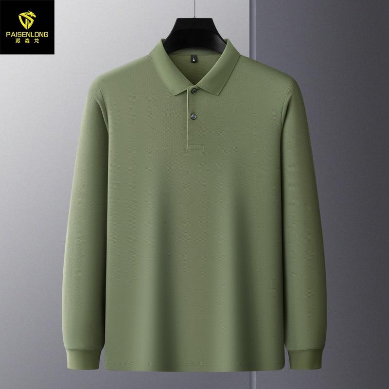 Autumn And Winter Lapel Slit Men'S Long-Sleeved Polo Shirt 100% Long-Staple Cotton Men'S Polo Shirt T-Shirt