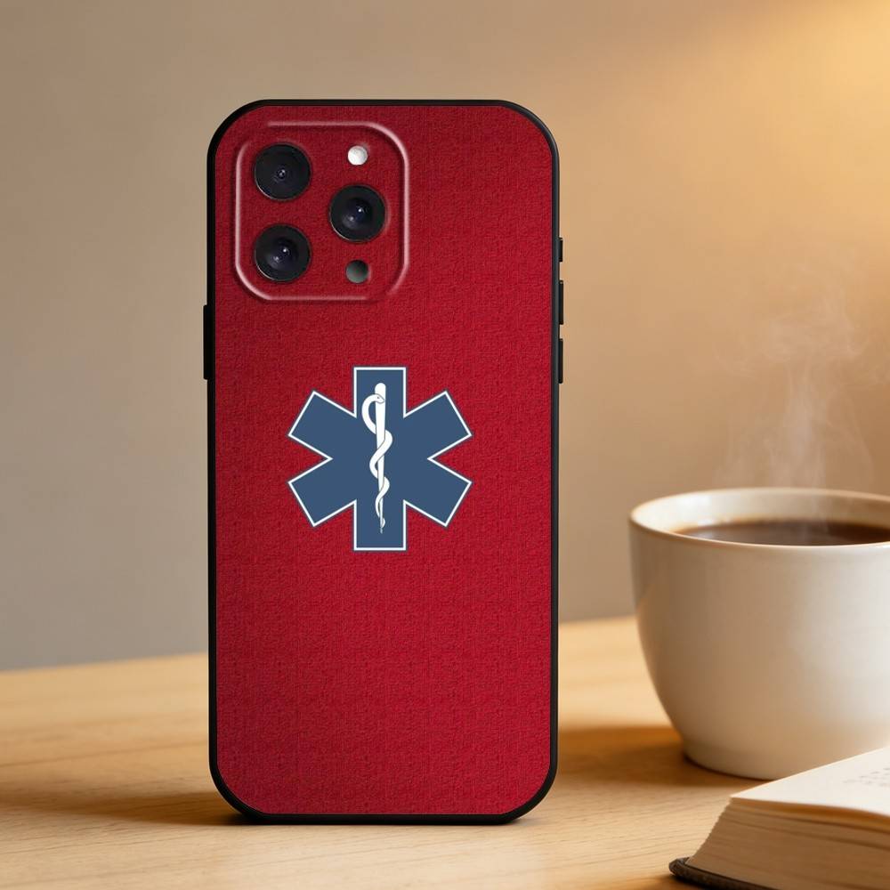 Custodia per Telefono Ambulanza EMT EMS Per iPhone 16,15,14,13,12,17,Pro Max,Plus Custodia Nera in Silicone