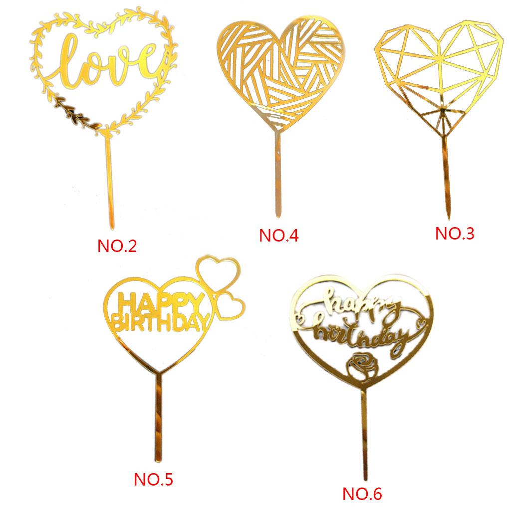 Gold Acrylic Heart Collection Cake Topper Dessert Decoration Birthday Party Cupcake