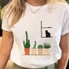 Women Print Tees Tshirt Female Clothes Regular Short Sleeve Tops Cat Simple Cute Print Ladies Fashion Cartoon Graphic T-Shirt