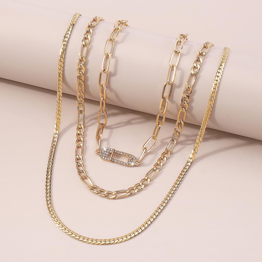 Women European Jewelry Layered Multi-Layer Micro-Set Pin Fashion Choker Personality Retro Exaggerated Necklace Jewelry