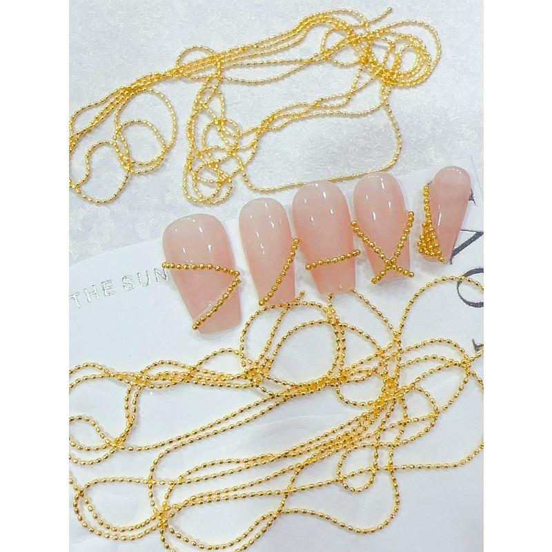 50cm DIY Nail Art Ultra-Dünn 0,8mm Breite Silber Gold Farbe Perlenkette, Nagelzubehör Nägel Nagelanhänger Nail Art Dekoration