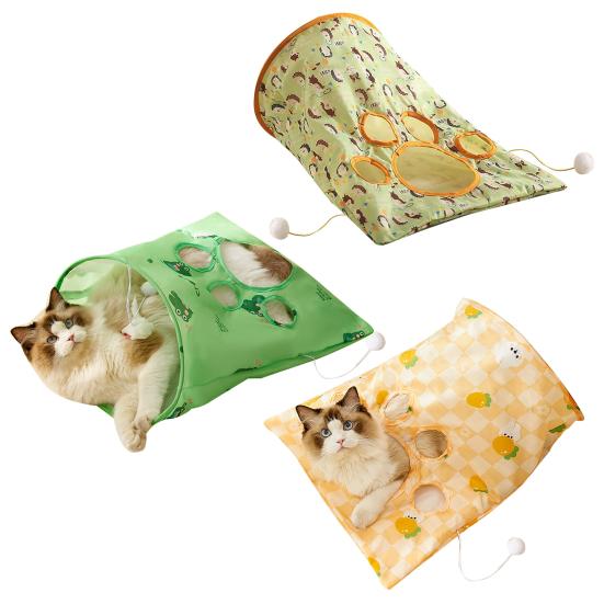 Cat Tunnel Bag for Indoor Cats Foldable Pet Tunnel Crinkle Sack with Plush Balls Interactive Hide And Seek Cat Toy