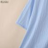 ZANZEA Women Casual V Collar 3/4 Sleeve Solid Color Loose Long Tunic Blouse