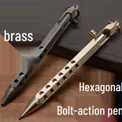 Handmade Retro Hexagonal Brass Gun Pen: Creative Signature Pen for Office and Business Gifts