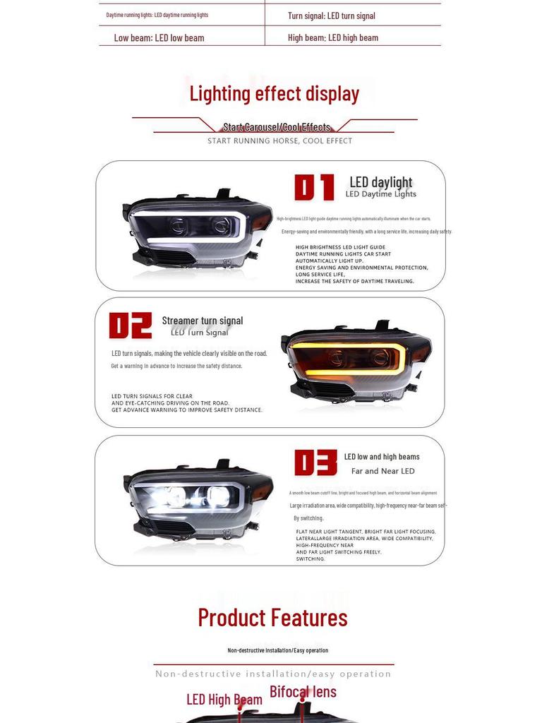 16-23 Toyota Tacoma LED DRL Turn Signal Headlight Assembly