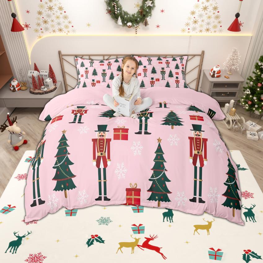 Homewish Kids Merry Christmas Duvet Cover Set Cute Nutcracker Bedding Set Happy New Year Bedroom Set Room Decor