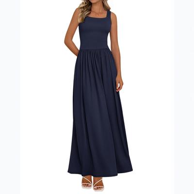 Women Casual Color Square Neck Long Dress