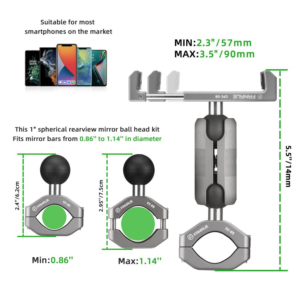 FANAUE Fahrrad-Handyhalterung, 360°-Ansicht, universelles Motorrad, für 11,9–17,8 cm (4,7–7 Zoll), mobiler Ständer, stoßfeste Halterung