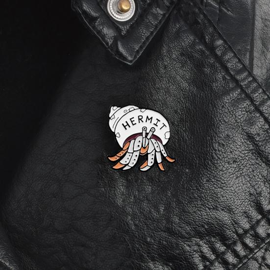 Cartoon Hermit Crab Enamel Brooch Pin Unisex Badge Denim Coat Clothes Decor