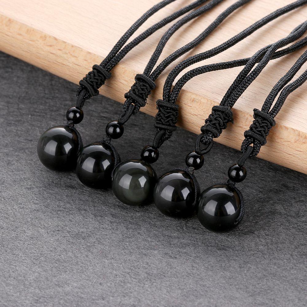 Men Lucky Blessing Amulet Necklace Obsidian Pendant Round Ball белый